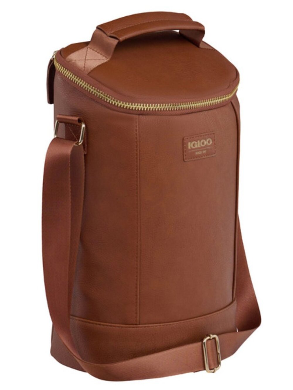 Igloo Luxe Beverage Tote Cooler - Brown Vegan Leather - 2 Bottle Insulated Bag